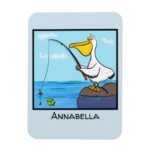 Imán personalizado pelícano de pesca gracioso