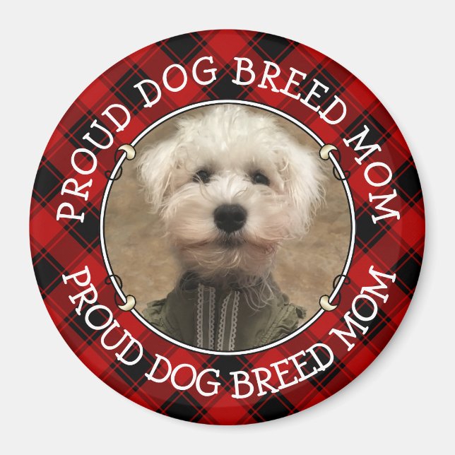 Imán Personalizado Perro Mamá Papá Fotograma Rojo y Neg (Frente)