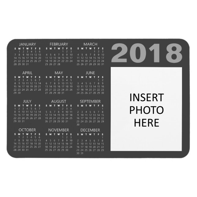 Imán Personalizado Photo 2018 Calendar Magnet - Gris (Horizontal)