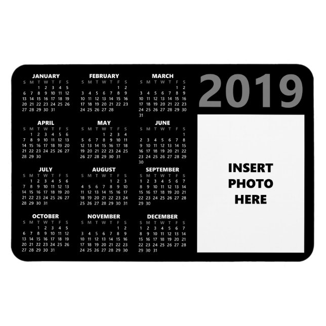 Imán Personalizado Photo 2019 Calendar Magnet - Negro (Horizontal)