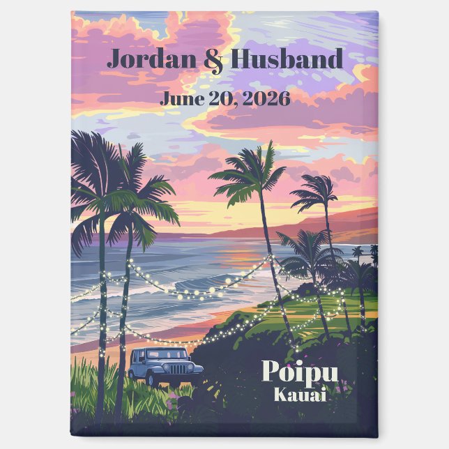 Imán Personalizado Poipu Kauai Boda Magnet (Anverso)
