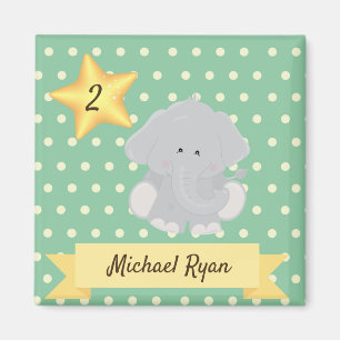 Imán Personalizado Polka Dot Elephant con nombre y edad