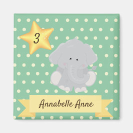 Imán Personalizado Polka Dot Elephant con nombre y edad