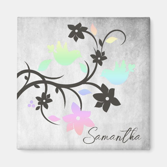 Imán personalizado Rainbow Pastel Lovebirds (Frente)