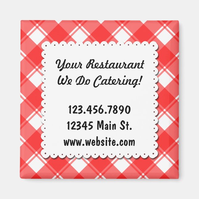 Imán Personalizado Restaurante Business Red Plaid Magne (Frente)