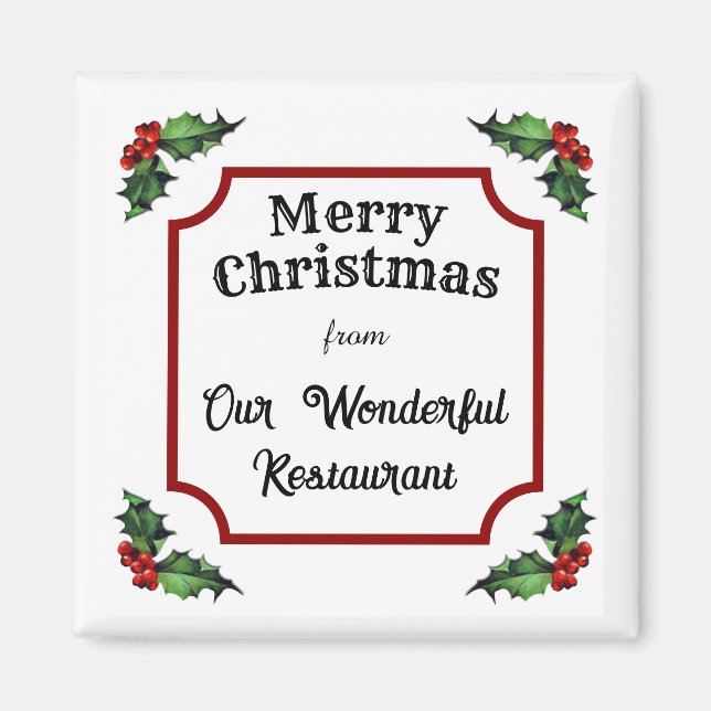 Imán Personalizado restaurante Feliz Navidad (Frente)