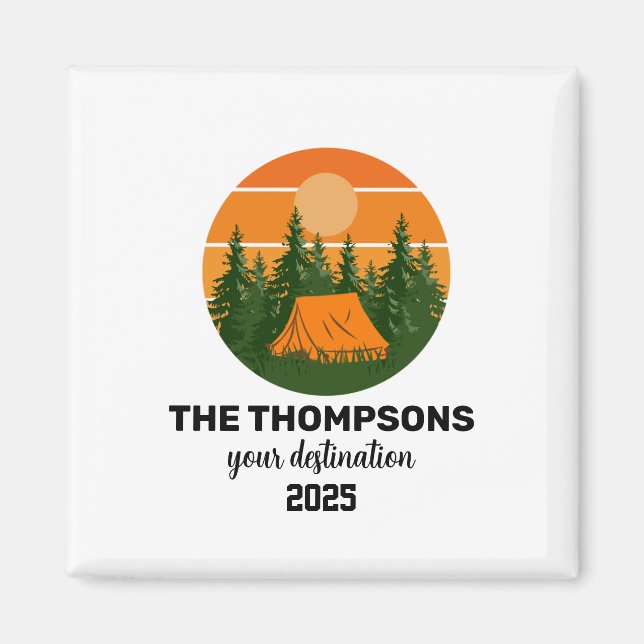 Imán Personalizado retro familia vacaciones en la monta (Frente)