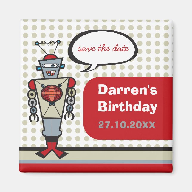 Imán Personalizado Retro Robot Cute Niños Fiesta de Cum (Frente)