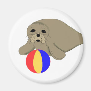 Imán Personalizado Sea Lion Beach Ball