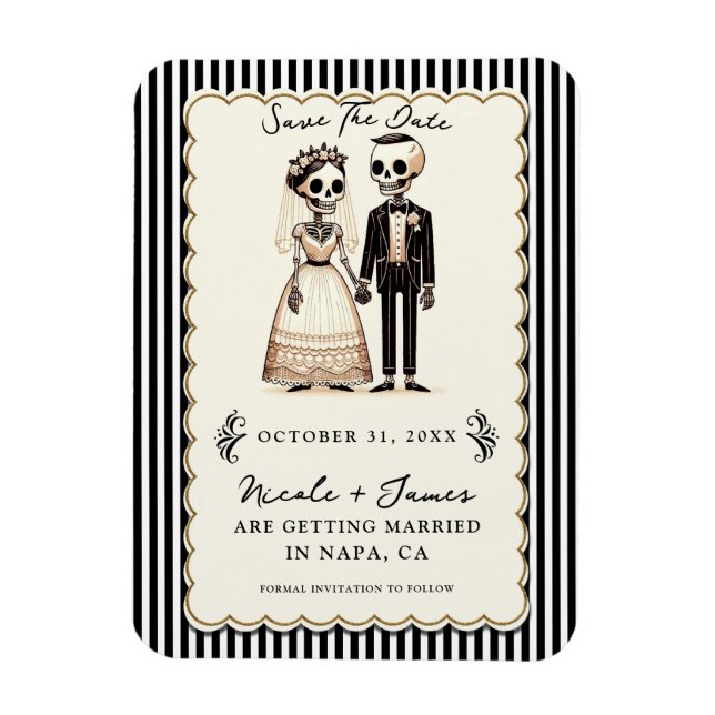 Imán Personalizado Skeleton Bride + Groom Save the Date (Vertical)