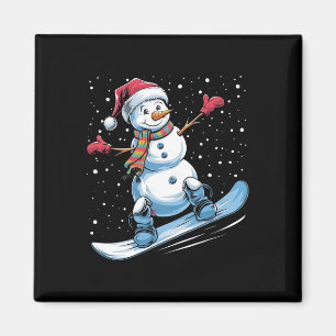 Imán Personalizado Snowboarding Snowman con Santa Hat C