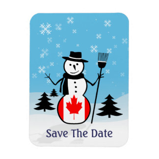 Imán Personalizado Snowman en campo de nieve y bandera 