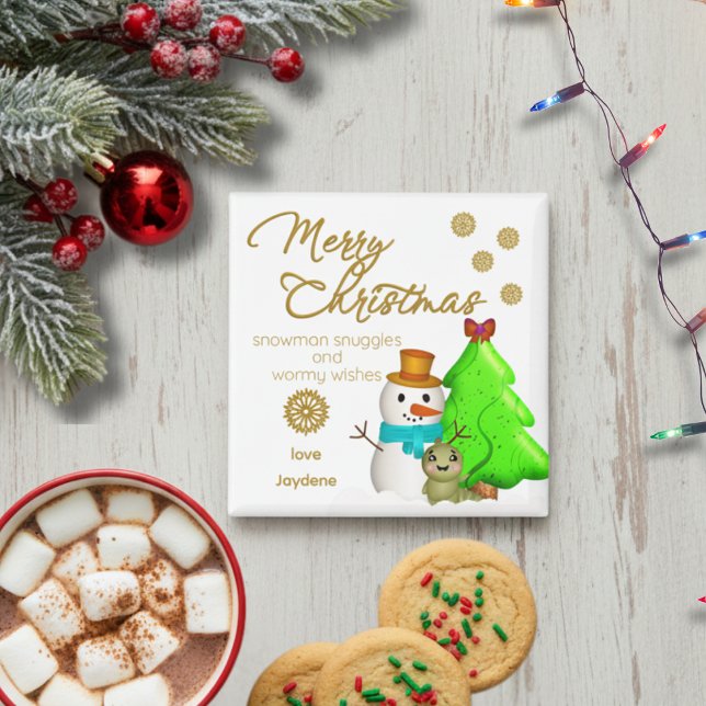 Imán Personalizado Snowman, Navidades de los deseos de  (Cute and hand drawn for your pleasure. Customize it with your name and keep it or gift it to someone)