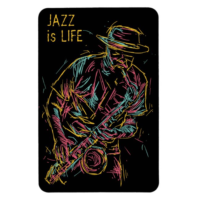 Imán Personalizado texto Jugador de jazz colorido (Vertical)