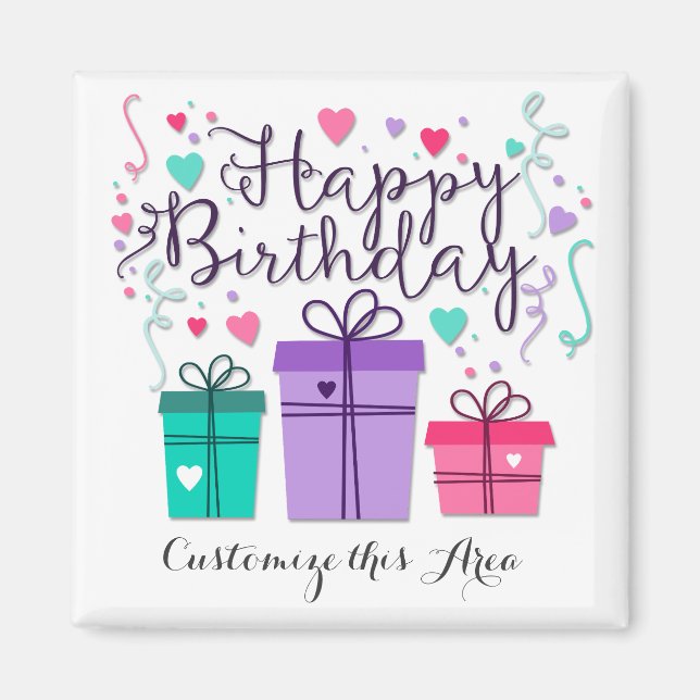 Imán personalizar de "Feliz cumpleaños con cajas de reg (Frente)