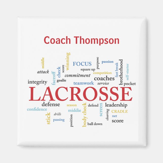 Imán Personalizar Nombre Lacrosse Coach Gracias Palabra (Frente)