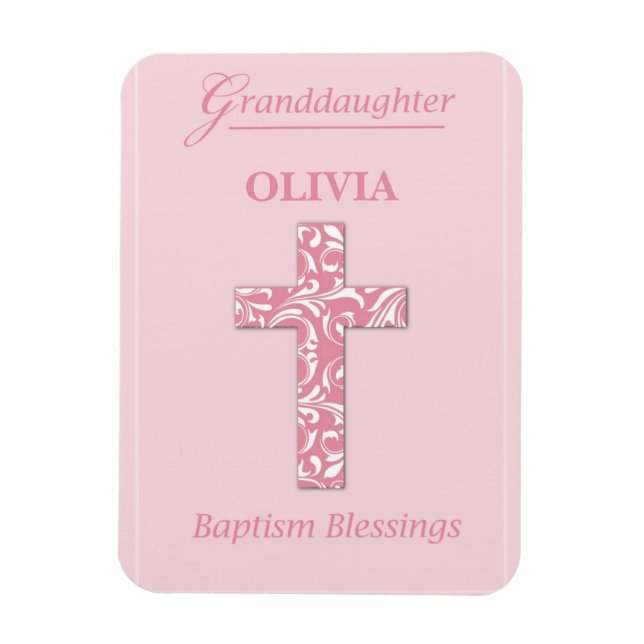 Imán Personalizar nombre nieta bautizo rosa niña  (Vertical)