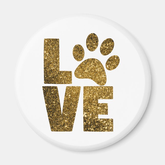 Imán Personalizar Purpurina Dorado Love Text con Animal (Frente)