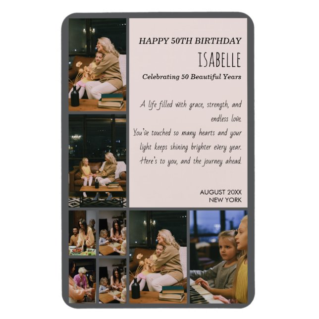 Imán Personalized 50th Birthday Photo Collage Flexible  (Vertical)