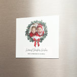 Imán Personalized Christmas Wreath with Photo & Name<br><div class="desc">Add a personal touch to your holiday season with this Personalized Christmas Wreath Magnet, featuring your photo and name. Perfect for decorating your fridge, giving as a unique gift, or adding to holiday cards, this customizable magnet is a festive way to celebrate the season. The cheerful wreath design, combined with...</div>