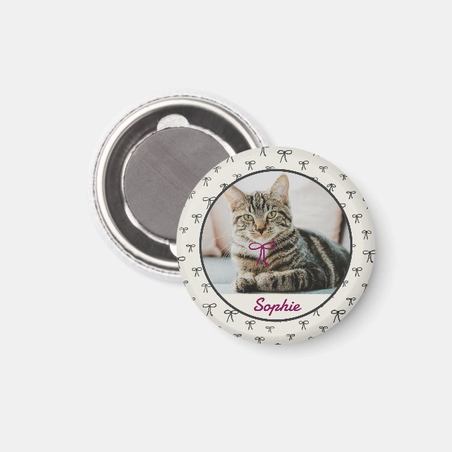 Imán Personalized Coquette Bow Pet Photo Magnet (Anverso/Reverso)