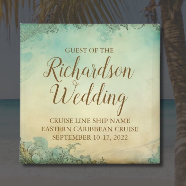 Imán Personalized Cruise Wedding Guest Keepsake (Personalized cruise door magnet for wedding guests)