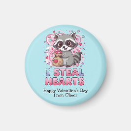 Imán Personalized Cute Raccoon Classroom Valentine