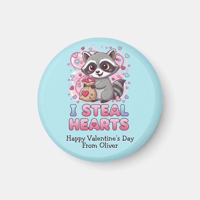 Imán Personalized Cute Raccoon Classroom Valentine (Frente)