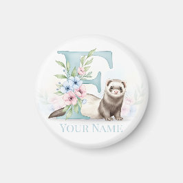 Imán Personalized Floral Monogram 'F' with Cute Ferret 