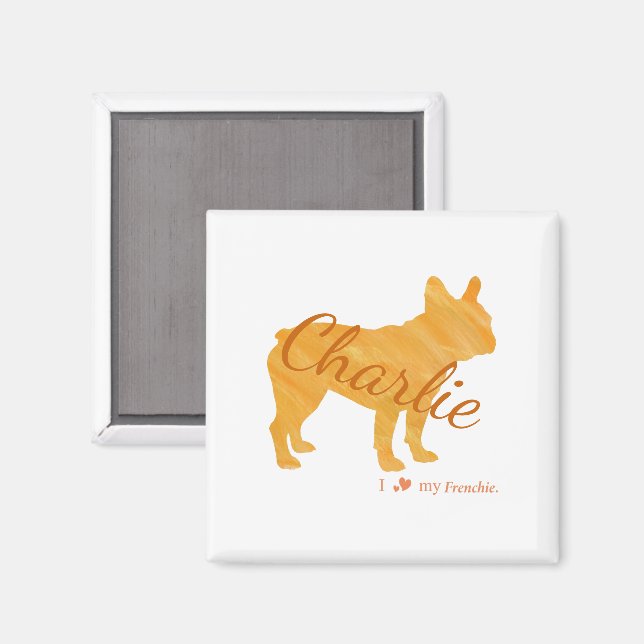 Imán Personalized French Bulldog Pastel Orange Frenchie (Anverso/Reverso)