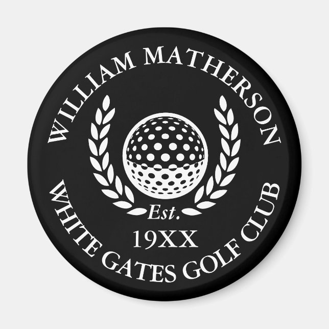 Imán Personalized Golf Club Name Black And White (Frente)