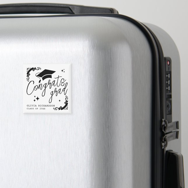 Imán Personalized Graduation Elegant Script Stars & Cap (In Situ (Equipaje))