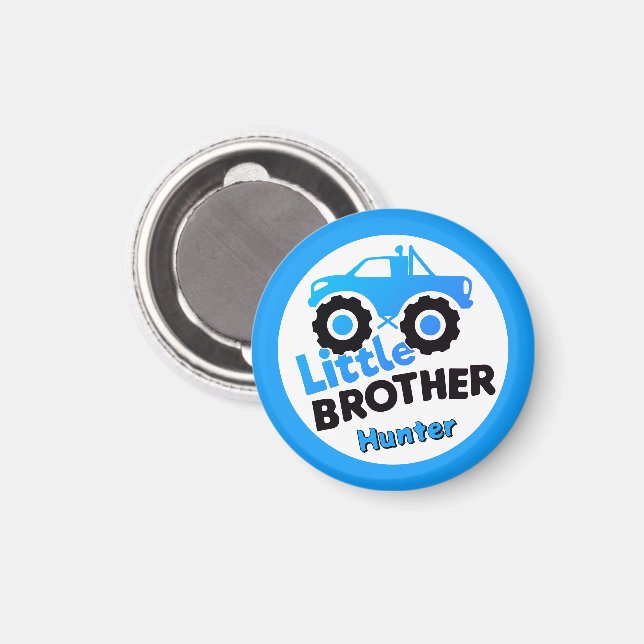 Imán Personalized Little Brother Monster Truck Blue (Anverso/Reverso)