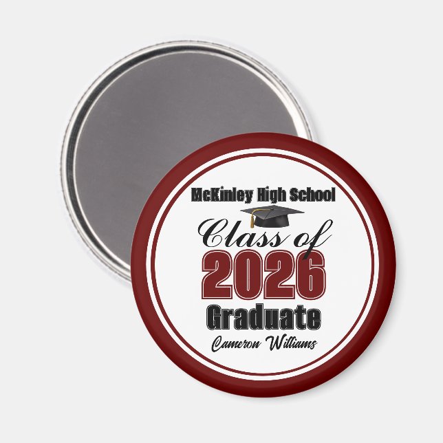 Imán Personalized Maroon Class of 2026 Graduation Party (Anverso/Reverso)