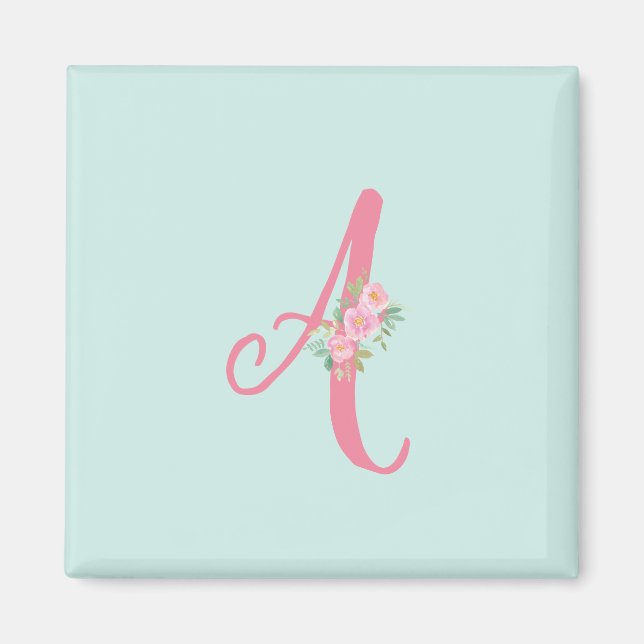 Imán Personalized Monogram Letter Initial Floral (Frente)