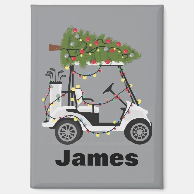 Imán Personalized Name Golfer Christmas Golf Cart Xmas  (Anverso)