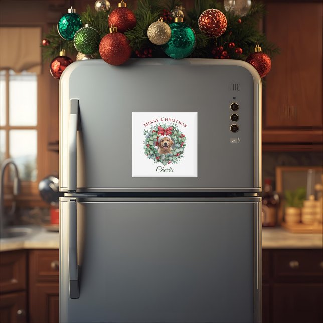 Imán Personalized Pet Christmas with Wreath & Name (Subido por el creador)