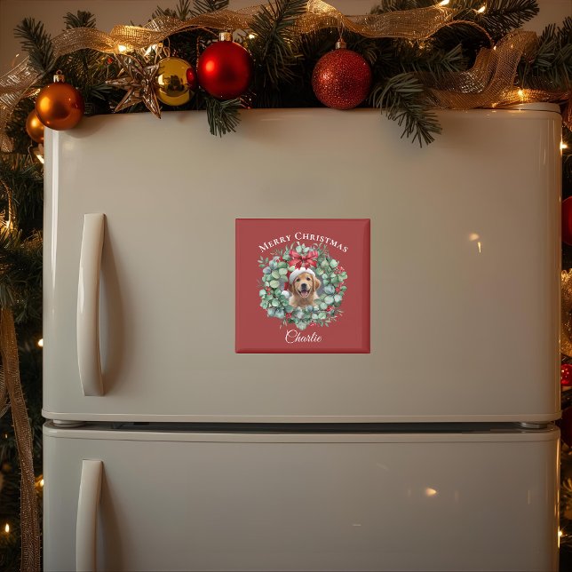 Imán Personalized Pet Christmas with Wreath & Name (Subido por el creador)