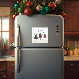 Imán Personalized Plaid Christmas Tree Family Name 