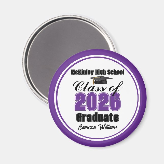 Imán Personalized Purple Class of 2026 Graduation Party (Anverso/Reverso)