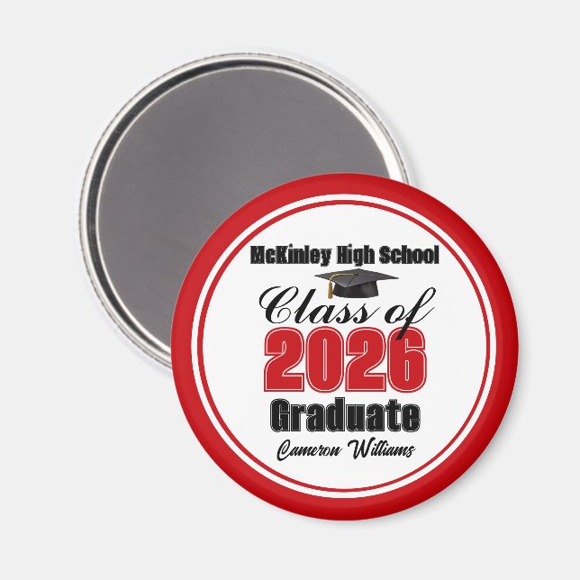 Imán Personalized Red Class of 2026 Graduation Party (Anverso/Reverso)