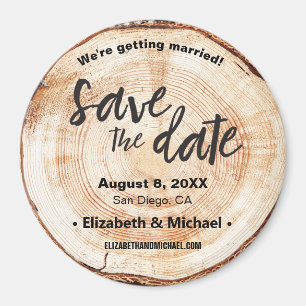 Imán Personalized Rustic wedding Wood Cut Save the date