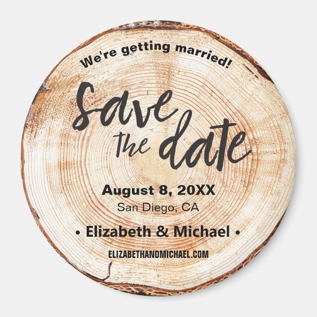 Imán Personalized Rustic wedding Wood Cut Save the date (Frente)