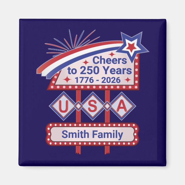 Imán Personalized USA 250–Patriotic Retro Marquee (Frente)
