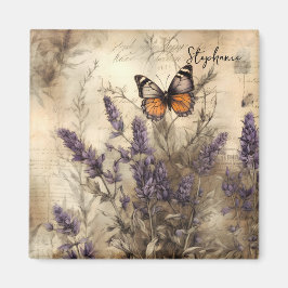 Imán Personalized Vintage Lavender Butterfly Art