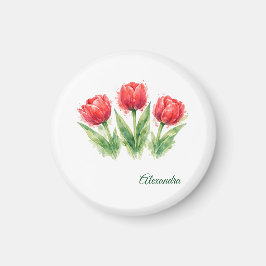 Imán Personalized Watercolor Red Tulips