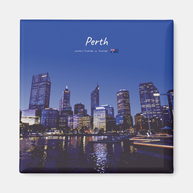 Imán Perth, Australia - Horizonte de la ciudad de noche (Frente)