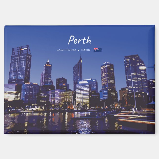 Imán Perth, Australia - Horizonte de la ciudad de noche (Anverso)