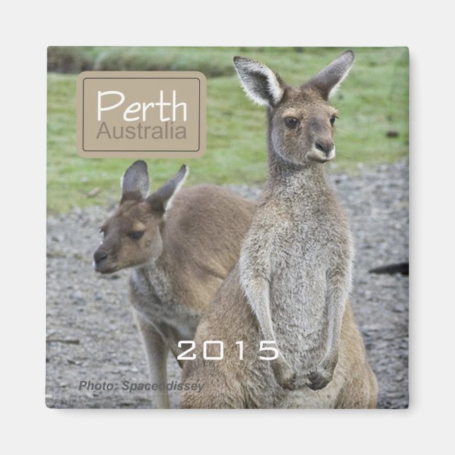 Imán Perth Australia Kangaroo Fridge Magnet Change Year (Frente)