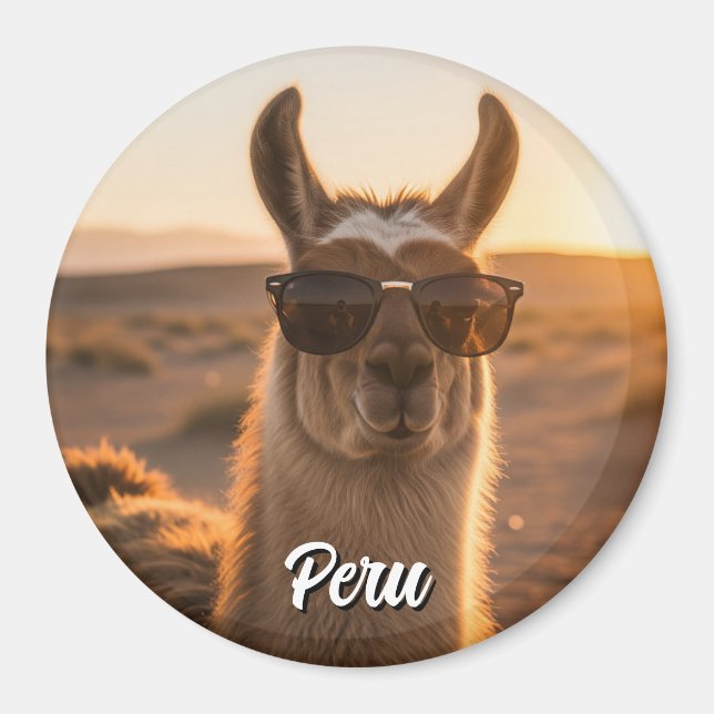 Imán Perú Llama con gafas de sol (Frente)